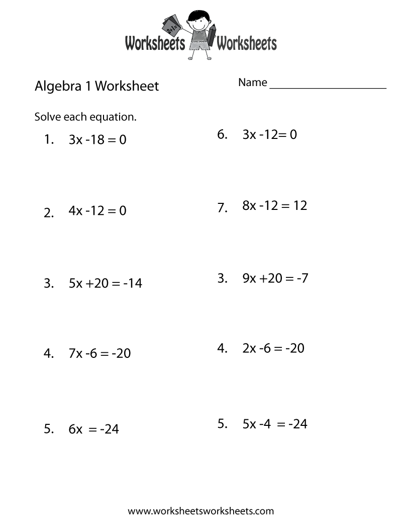 free printable algebra worksheets
