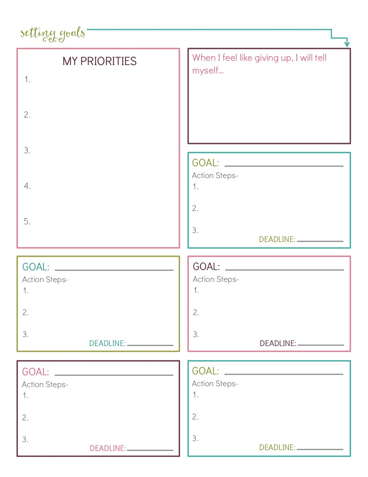 free printable goal setting worksheets