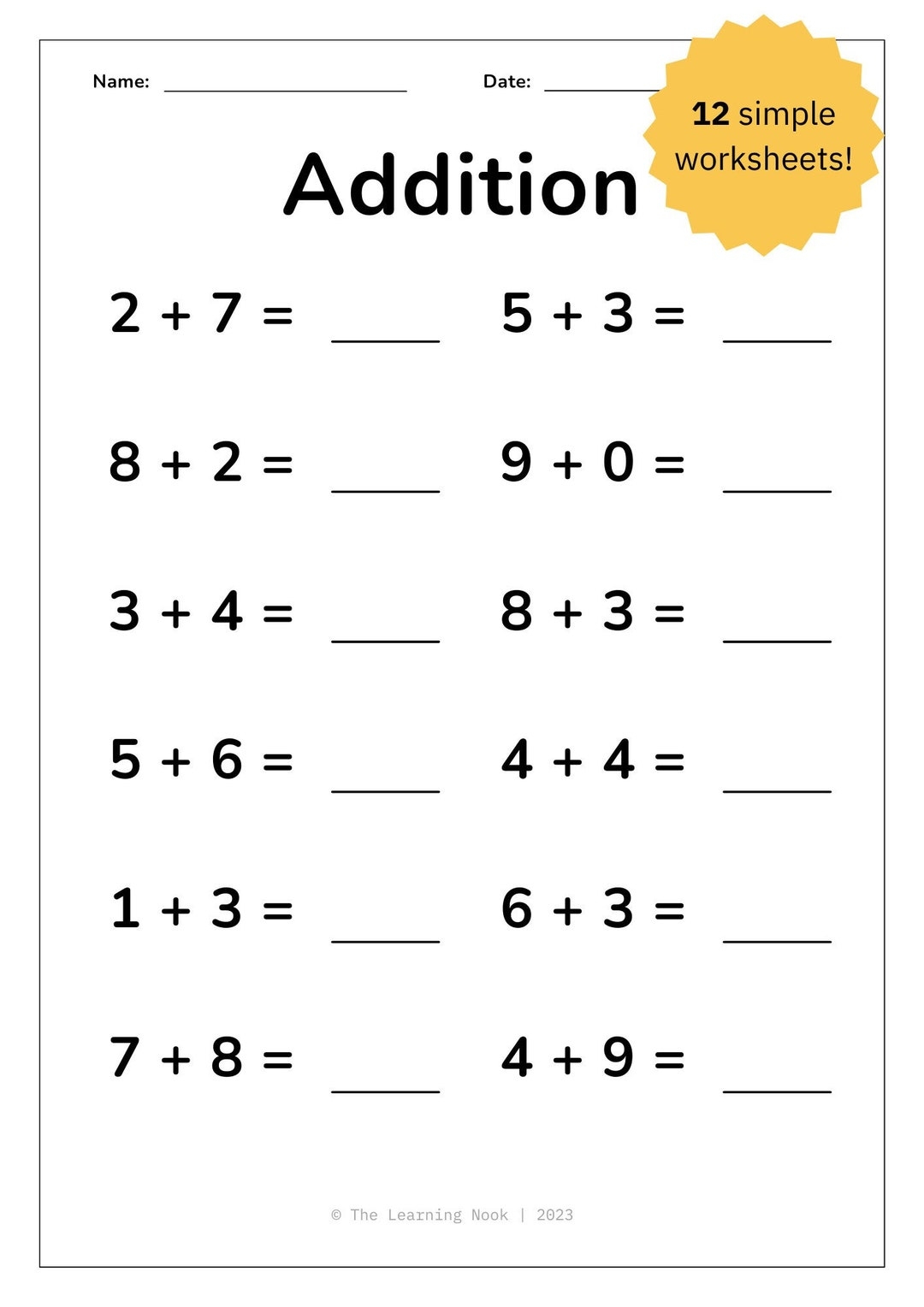 basic addition worksheets free printable