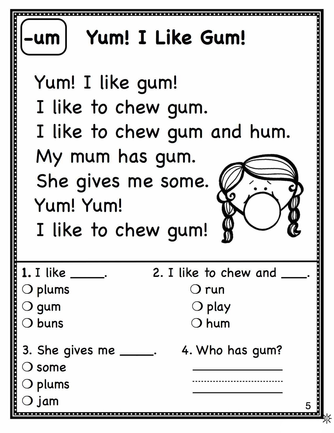 printable reading worksheets for 1st graders