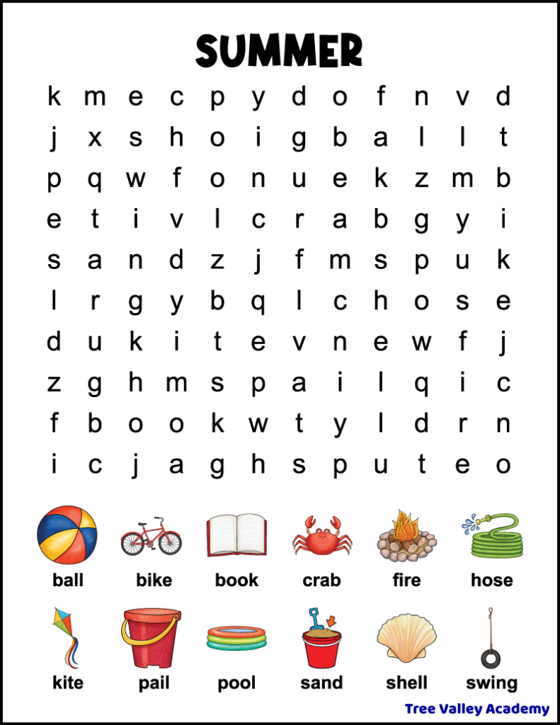 summer word search puzzles printable