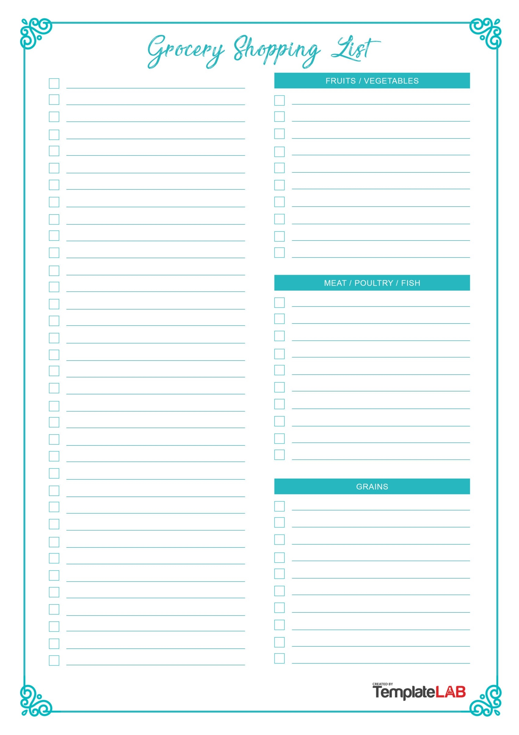 blank printable grocery list template