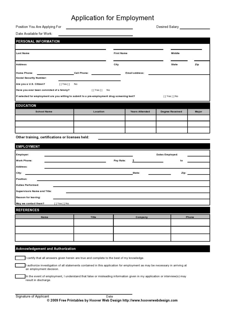 27 Basic Employment Application Templates Free 