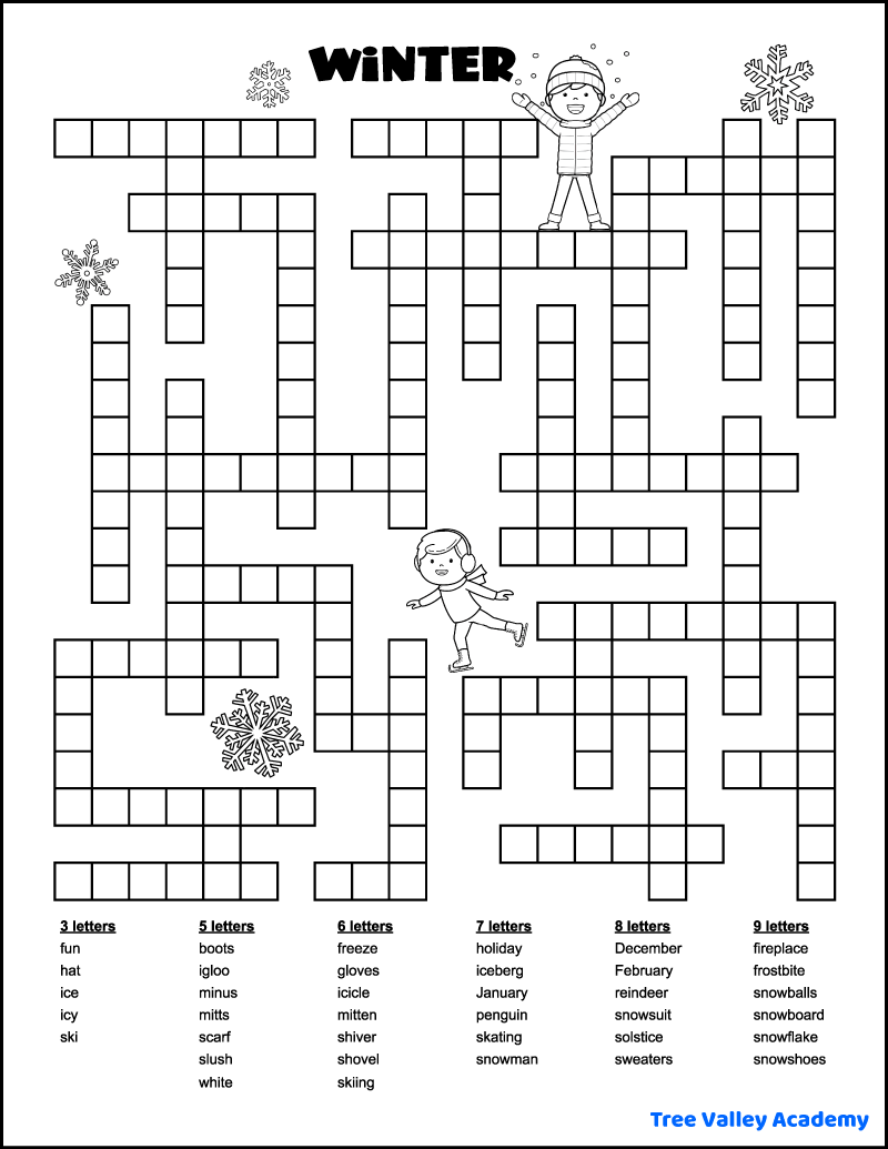 winter crossword puzzle printable