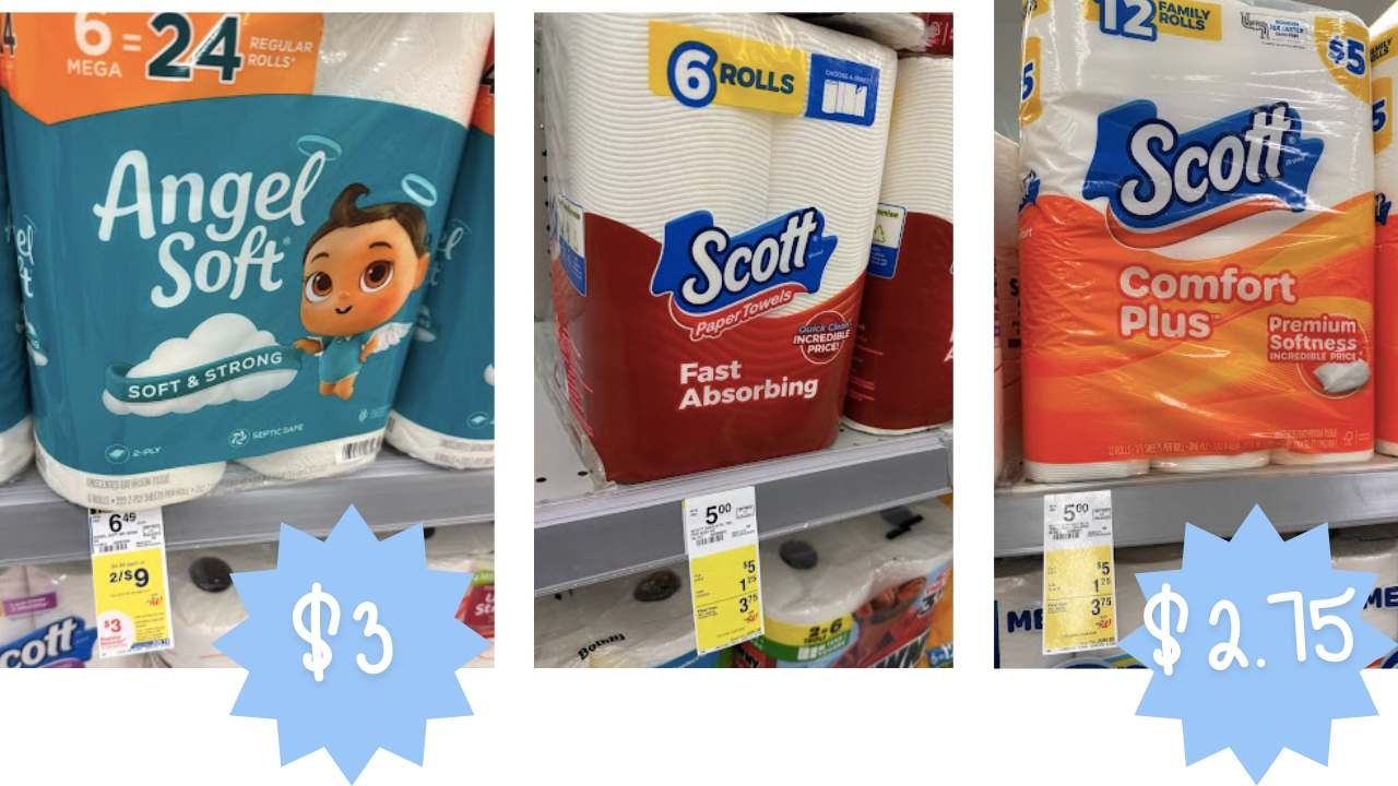  3 Angel Soft Bath Tissue And 2 75 Scott Paper Towels Bath Tissue Southern Savers