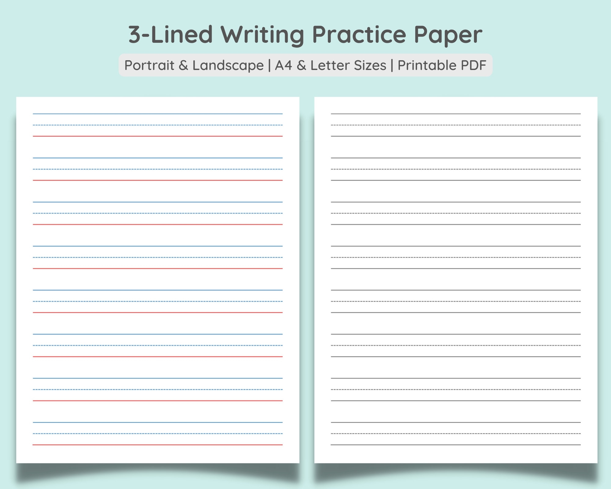 3 lined Writing Practice Paper Calligraphy Penmanship PDF Download Etsy