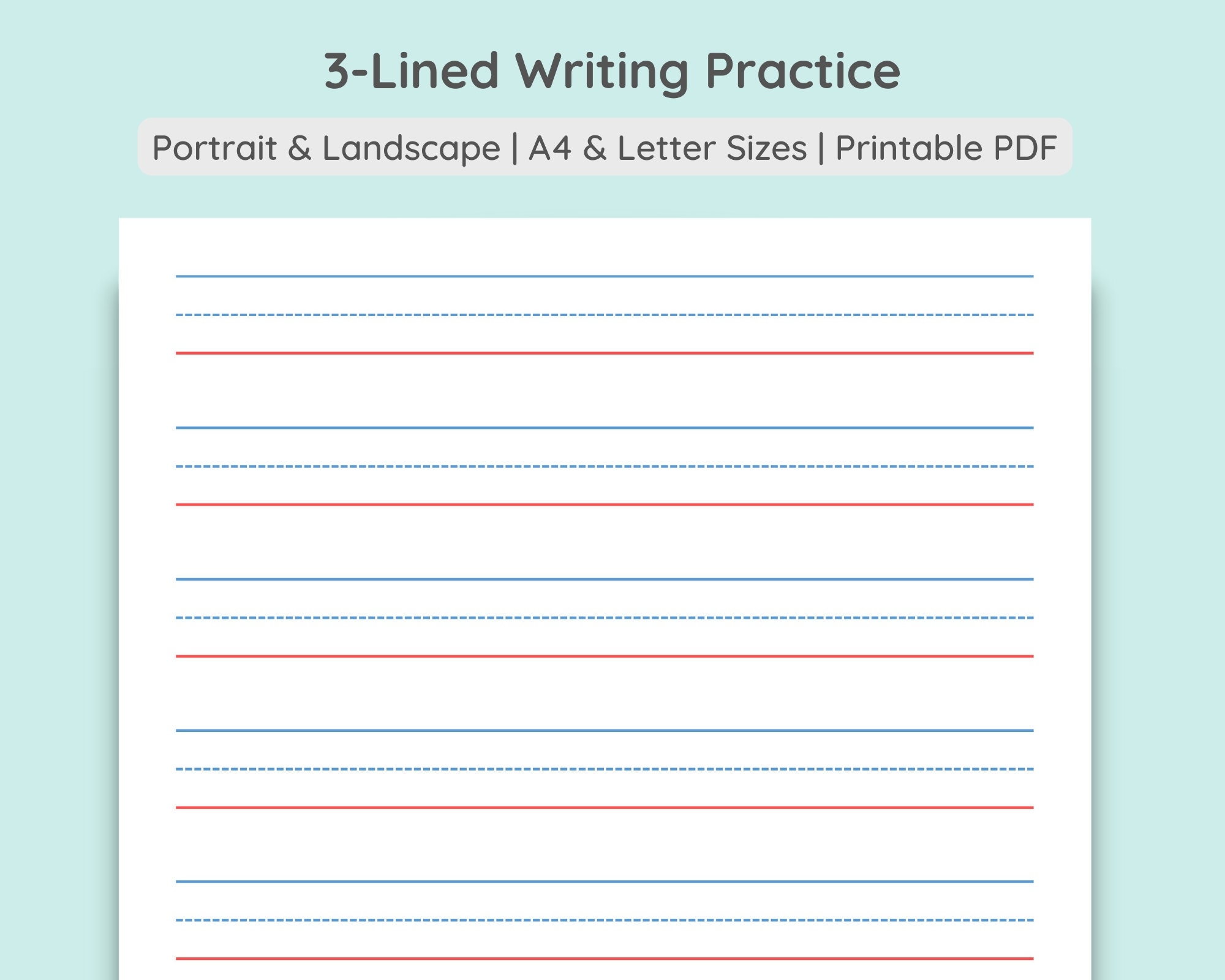 3 lined Writing Practice Paper Calligraphy Penmanship PDF Download Etsy