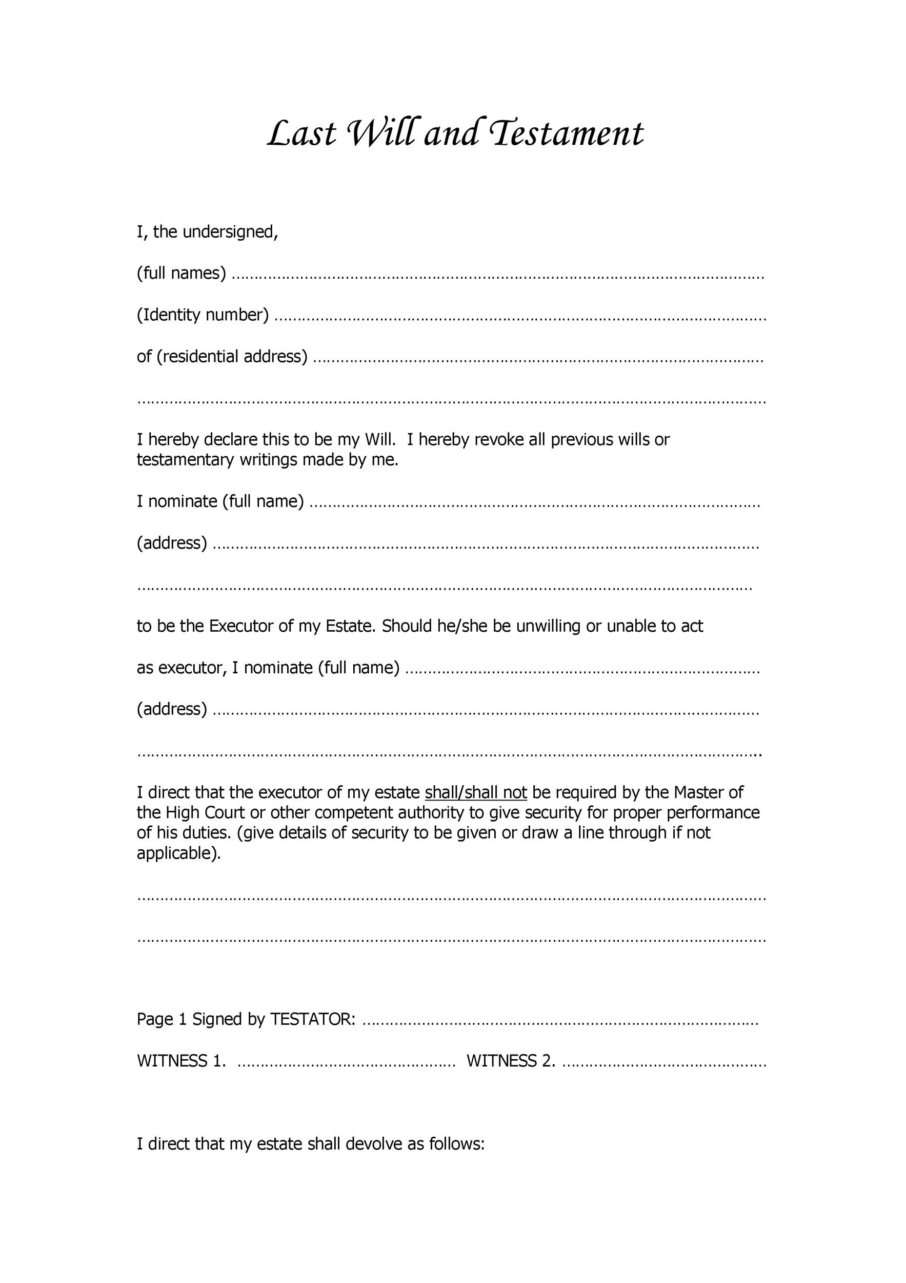 printable last will and testament template