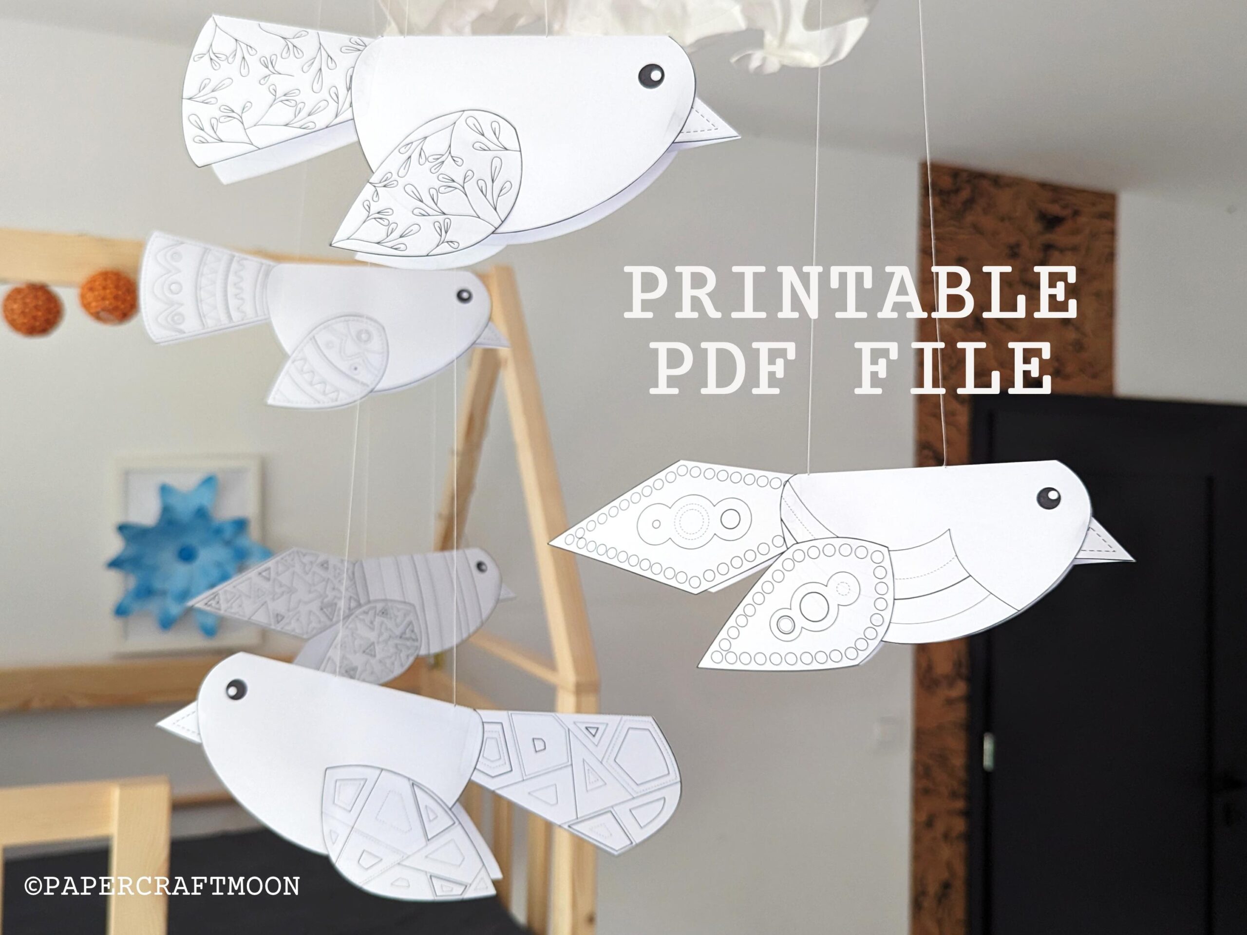 3D DIY Paper Mobile Printable Simple Craft For Kids Hanging Birds Mobile Cut And Color Pages Printable Craft Kit Digital Download Etsy