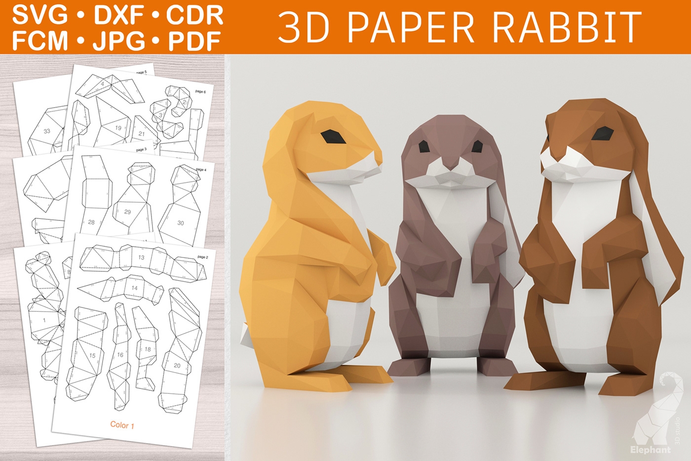 3D Papercraft Rabbit Template Behance