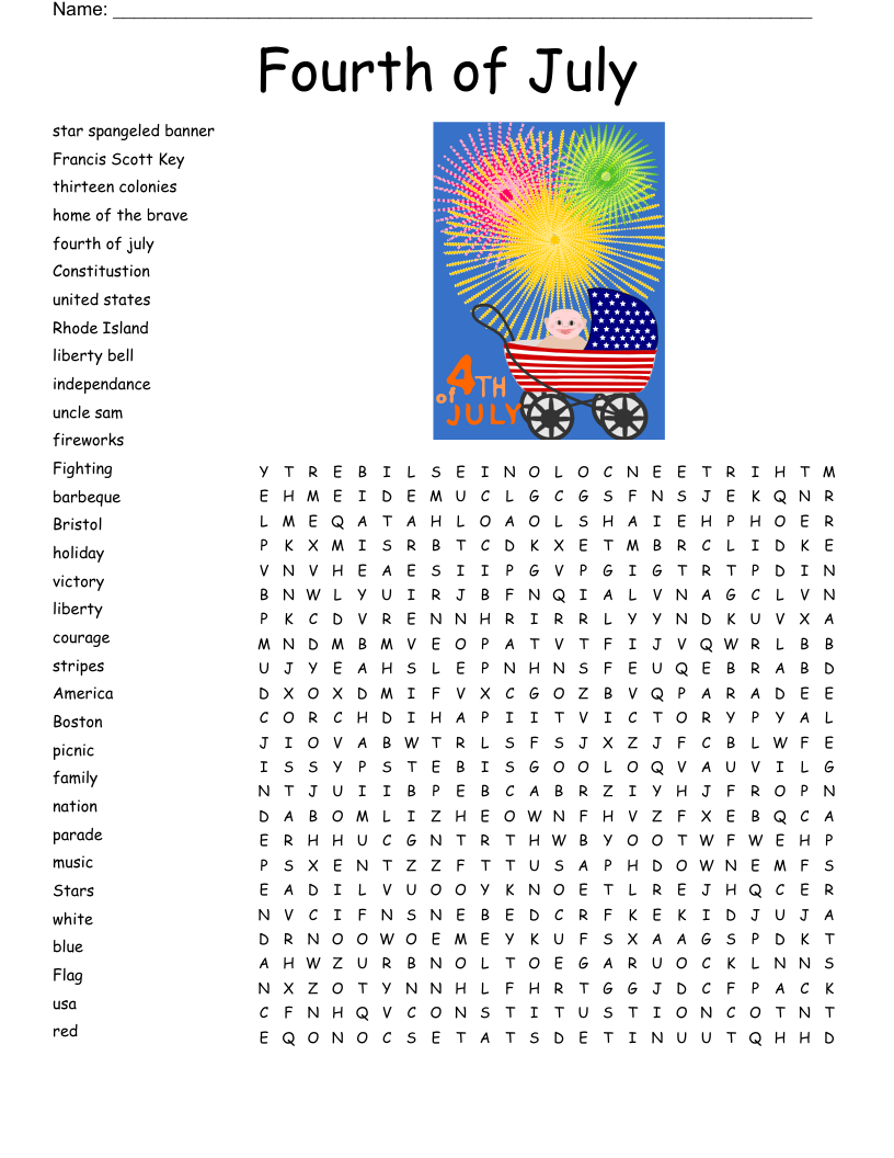 4th of july word search puzzle printables