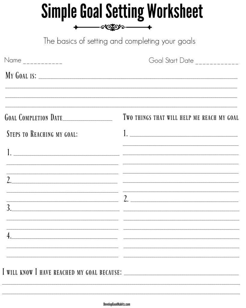 printable goal setting worksheet