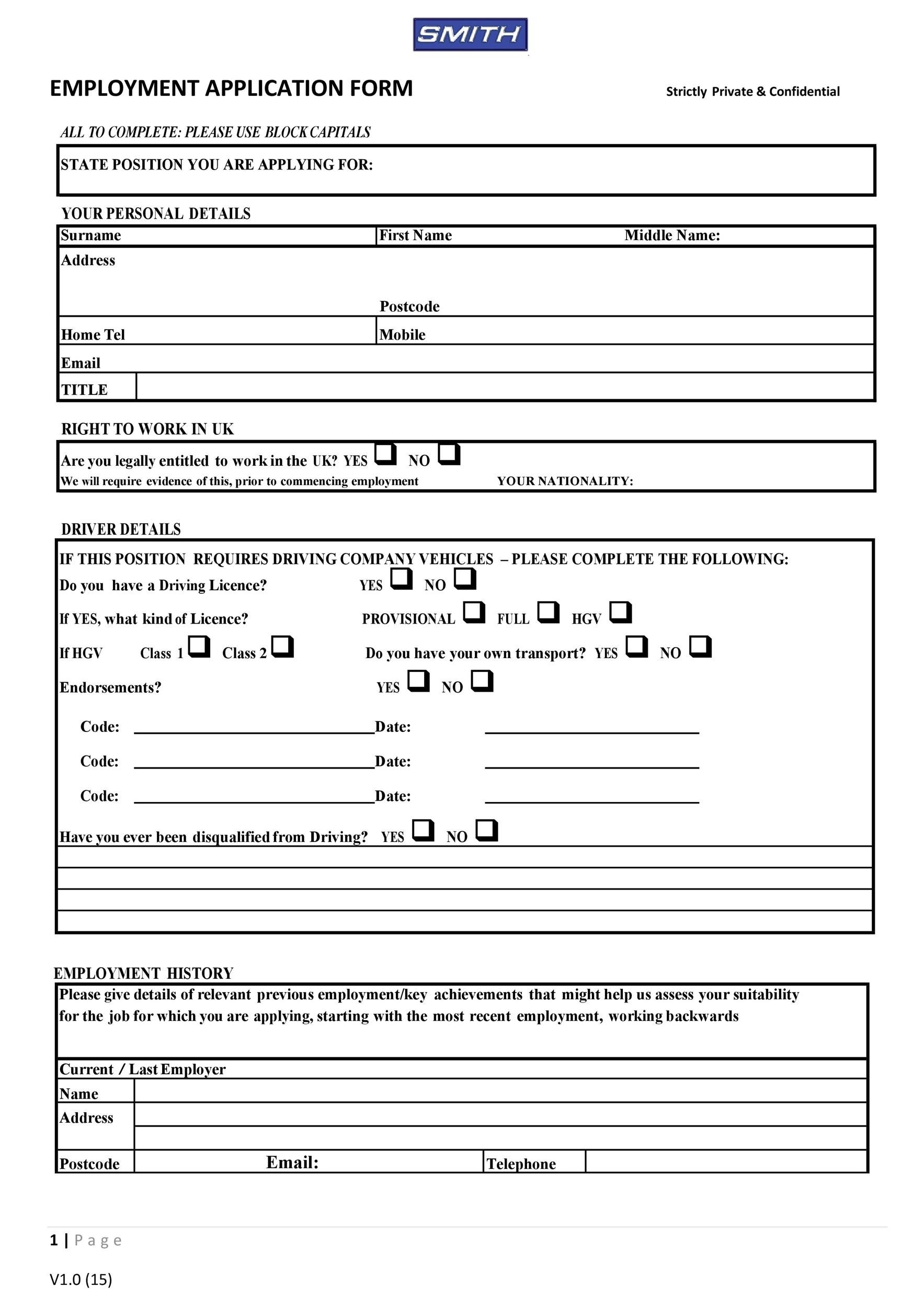 free printable application for employment template