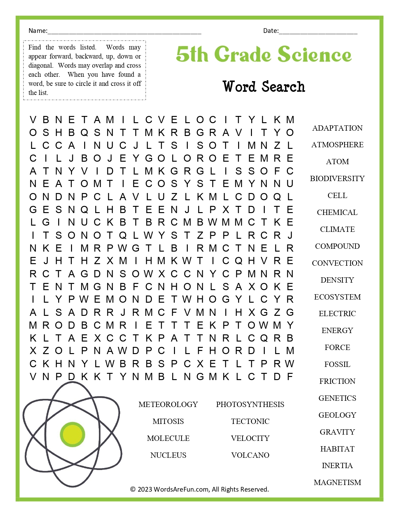 science word search puzzles printable