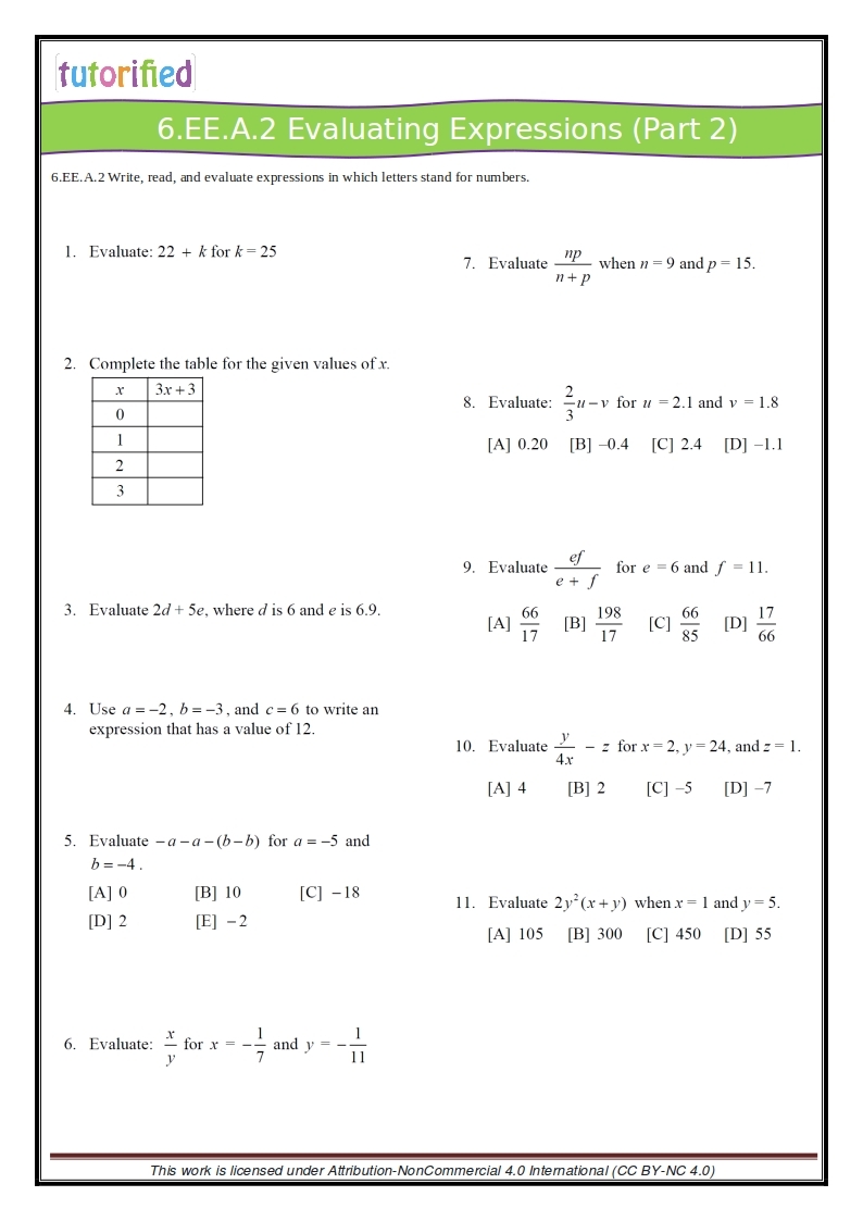 6th grade math worksheets printable