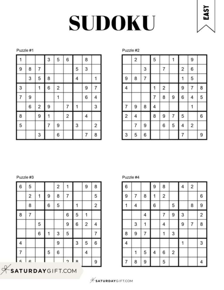 72 Free Printable Sudoku Puzzles SaturdayGift