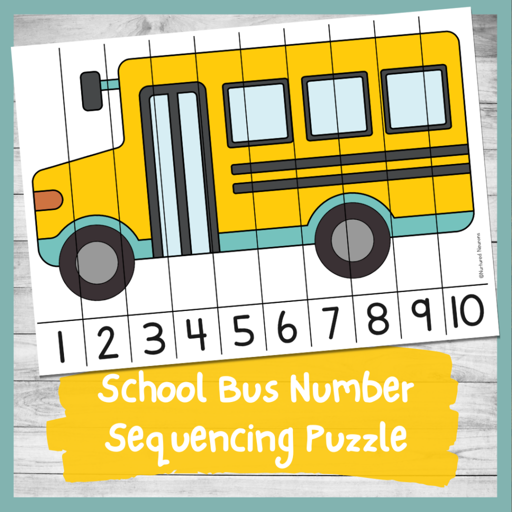 A Super School Bus Number Sequencing Puzzle 1 10 Printable PDF Nurtured Neurons