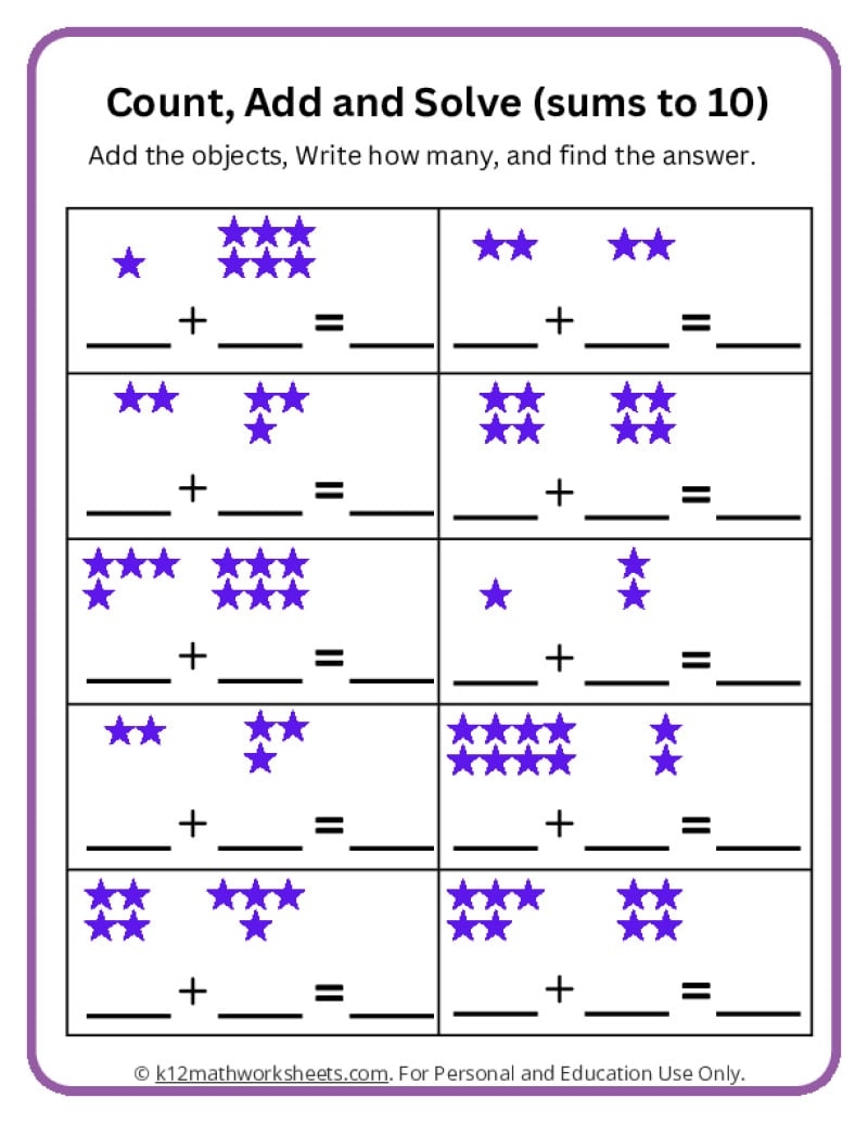 free printable kindergarten addition worksheets