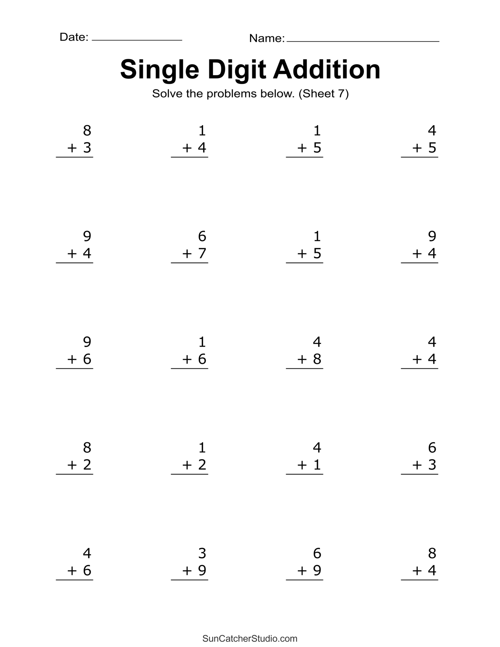 free printable addition worksheets for kindergarten