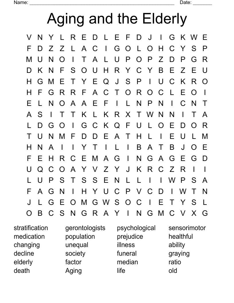 Aging And The Elderly Word Search WordMint
