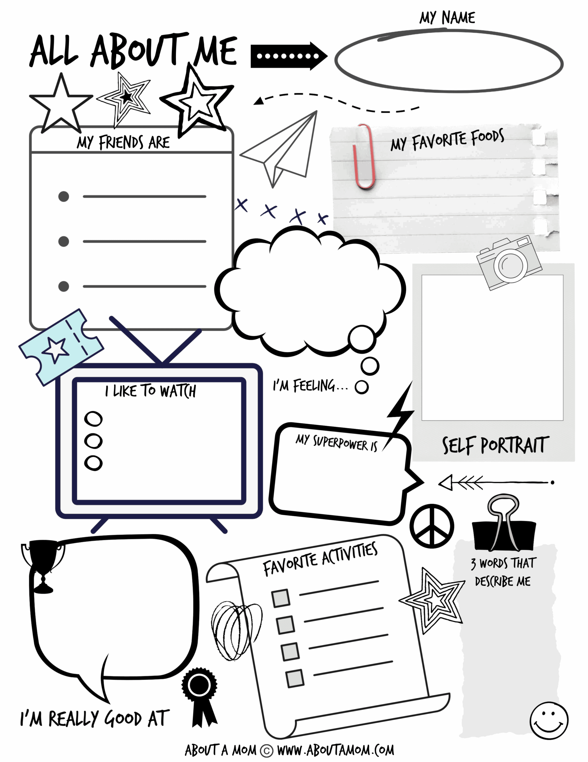 all about me printable worksheet