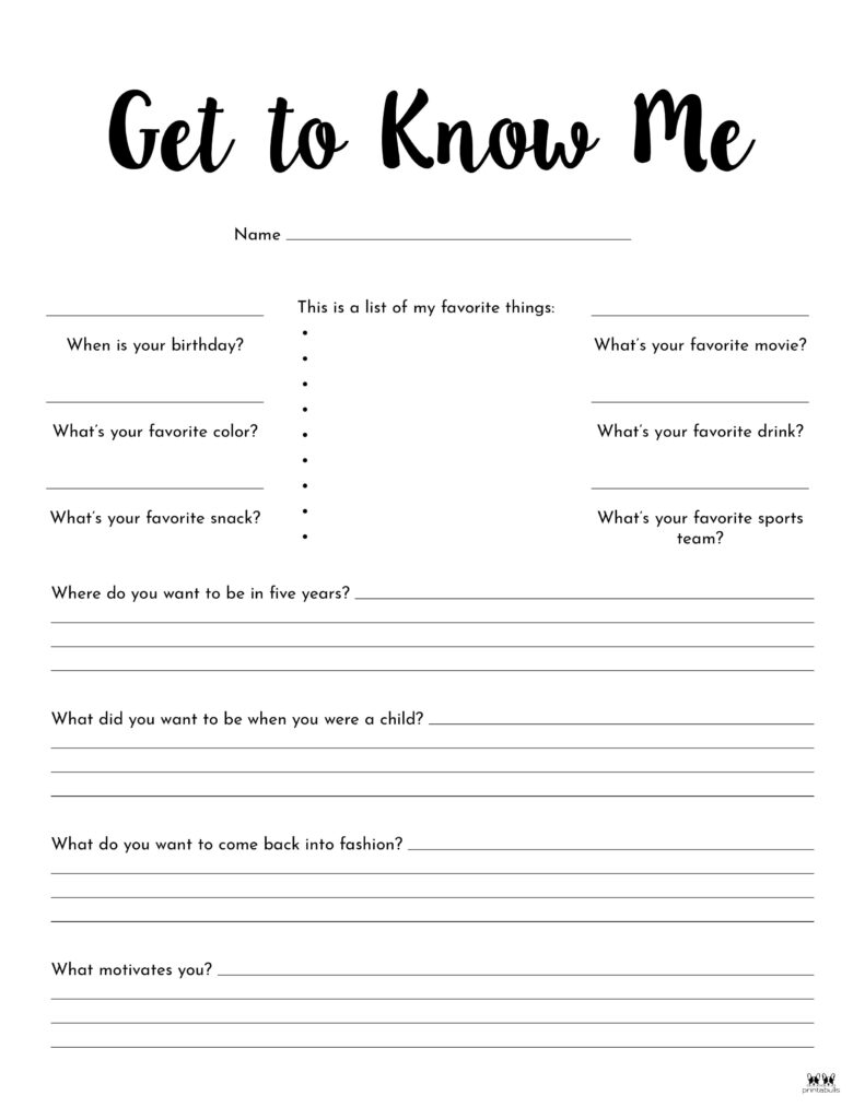 free printable getting to know you worksheets
