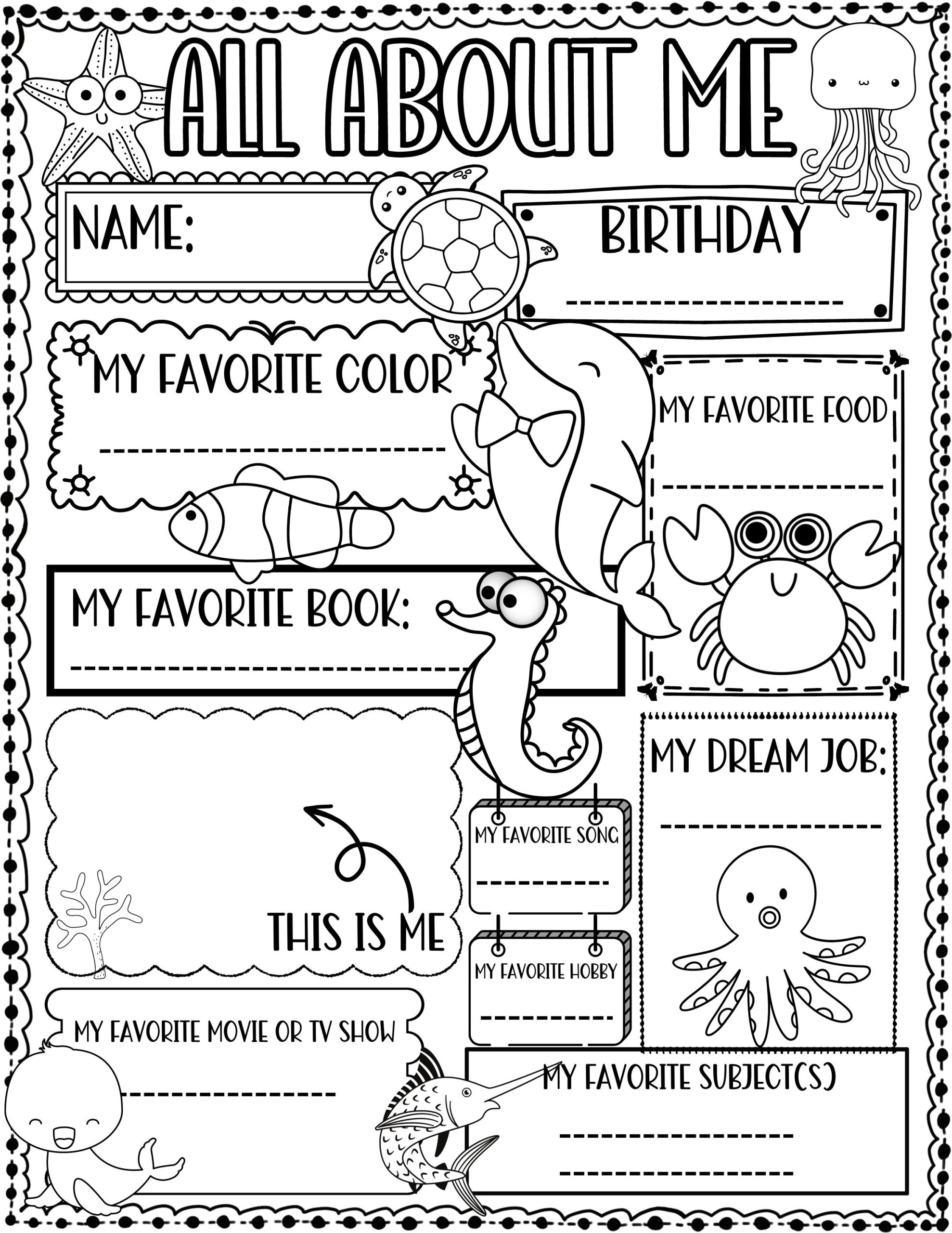 all about me printable worksheets