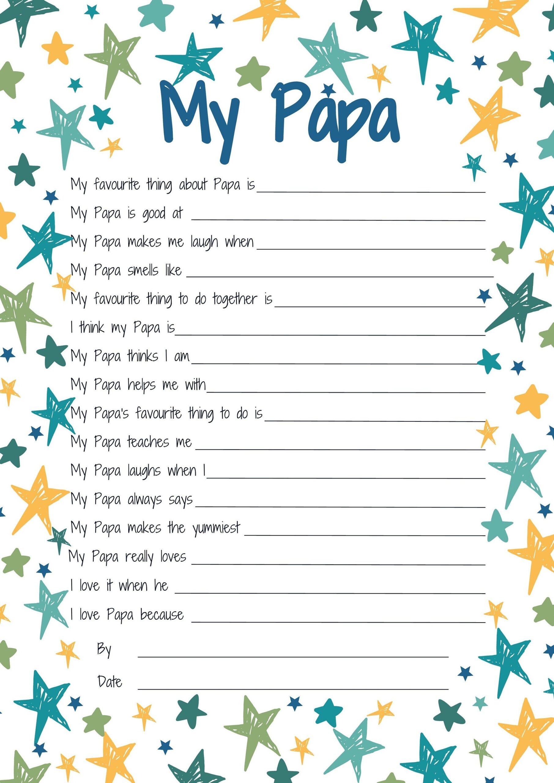 All About My Papa Printable Fathers Day Gift Idea Reasons I Love Papa Craft Activity Keepsake Birthday Gift Best Papa DIGITAL DOWNLOAD Etsy
