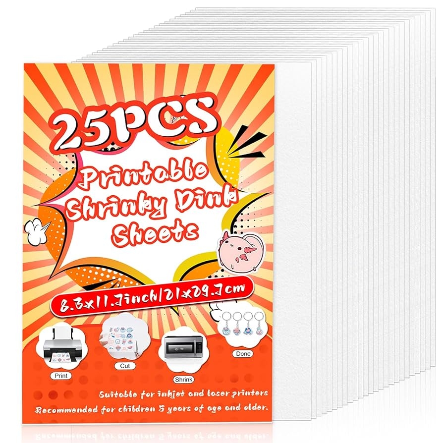 Amazon 25PCS Printable Shrinky Dink Sheets White Printable Shrink Paper Shrinky Dink Kits For Kids With 25 Shrink Plastic Sheets For Inkjet Printer Kids DIY Crafts Mothers Day Gifts 8 3x11 7in 21x29 7cm Toys Games