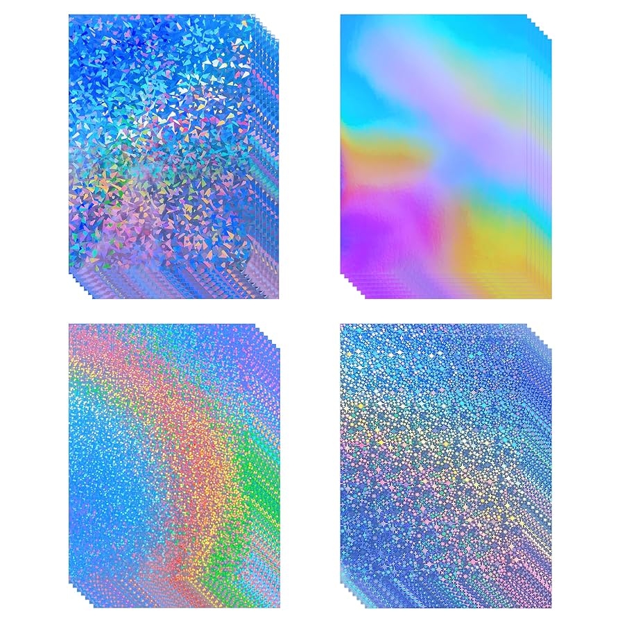 Amazon 28 Sheets Holographic Cardstock Paper 250gsm 92lb 8 5 X 11 Metallic Glitter Paper 4 Mixed Styles Printable Only Compatible With Laser Printer Thick Card Stock For Crafts Scrapbook Party Decoration Arts 