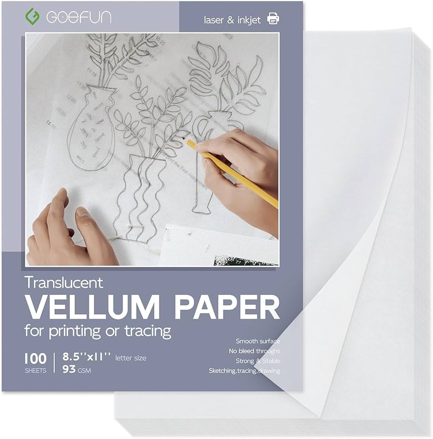 Amazon 8 5x11 Tracing Paper For Drawing Goefun 100 Sheets Vellum Paper 8 5 X 11 Translucent Printable For Card Overlays Invitations Belly Bands
