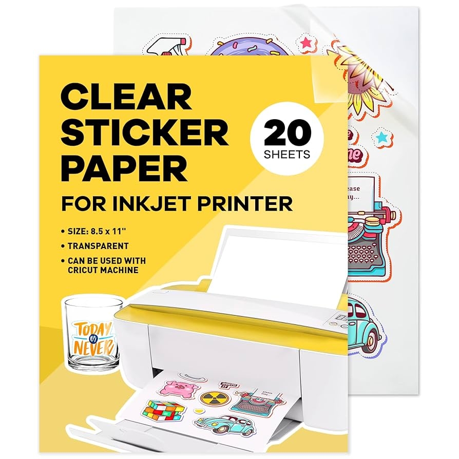Amazon 90 Clear Sticker Paper For Inkjet Printer 20 Sheets Transparent Glossy 8 5 X 11 Printable Vinyl Paper Plan