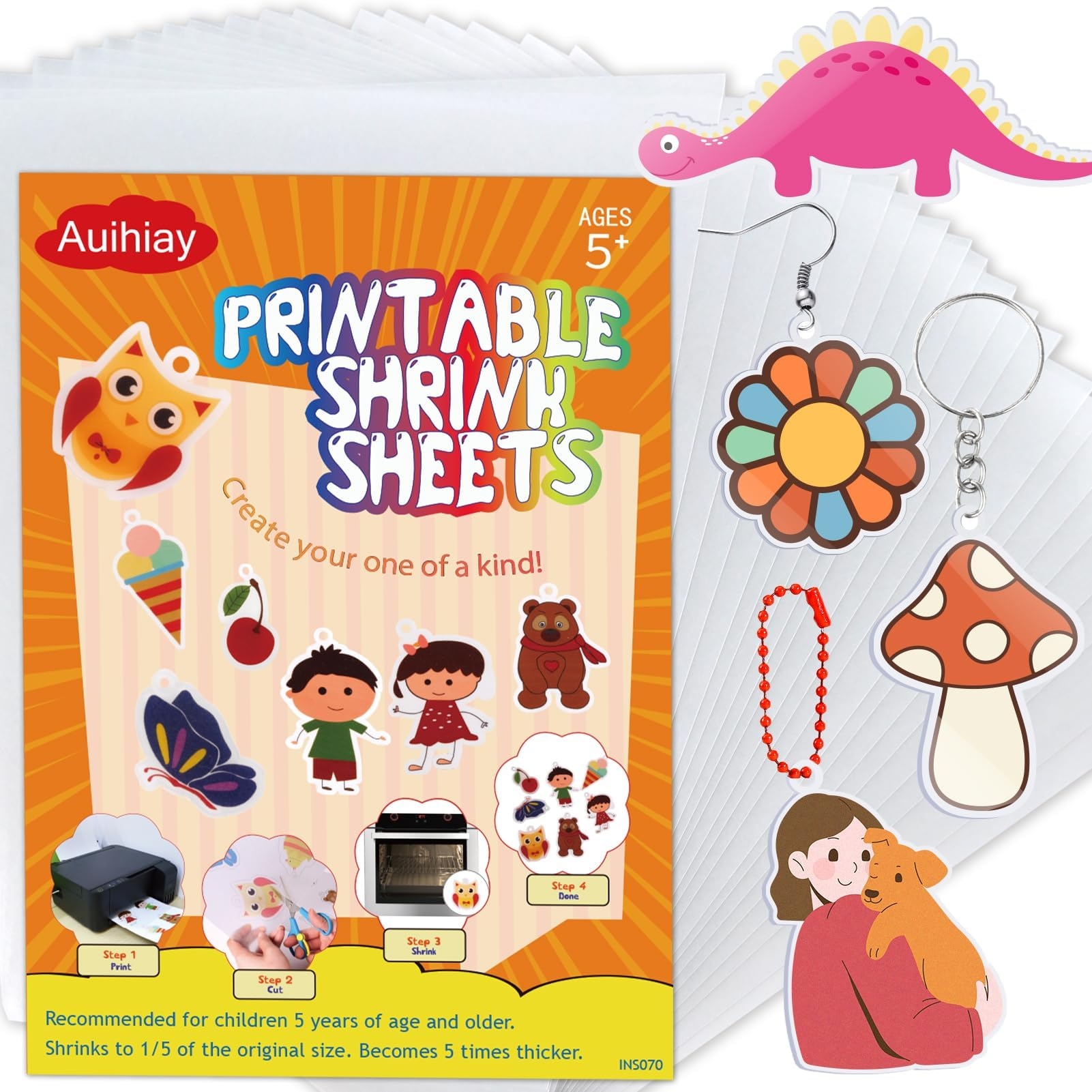 Amazon Auihiay 50 Sheets Printable Shrink Plastic Sheets Shrinky Film Paper Shrink A Dink Paper For Inkjet Printer For DIY Craft And Mother s Day Gift 8 3 X 11 6 Inch 21 X 29 5 Cm