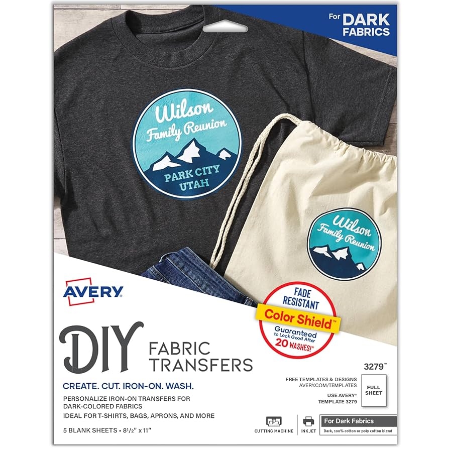Amazon Avery Printable Heat Transfer Paper For Dark Fabrics 8 5 X 11 Inkjet Printer Compatible 5 Sheets Of Iron On Transfer Paper Great For Custom Shirts Uniforms Gifts And More 3279 