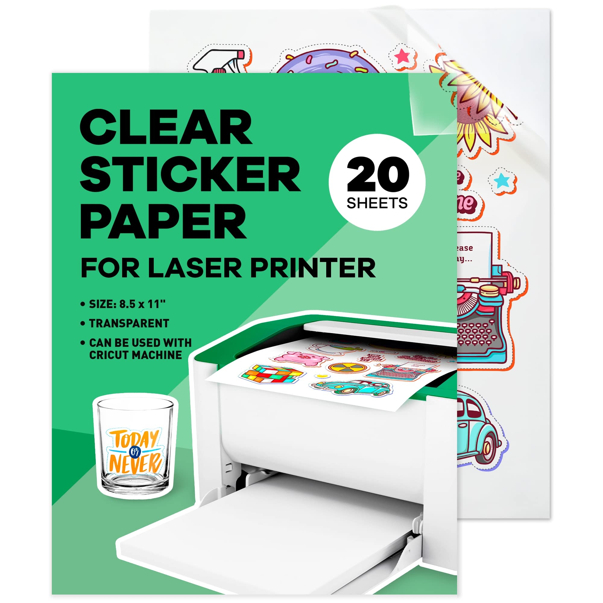 Amazon Clear Sticker Paper For Laser Printer 20 Sheets 8 5 X 11 Letter Size Glossy Vinyl Sticker Paper Perfect For Crafting And Vibrant Designs