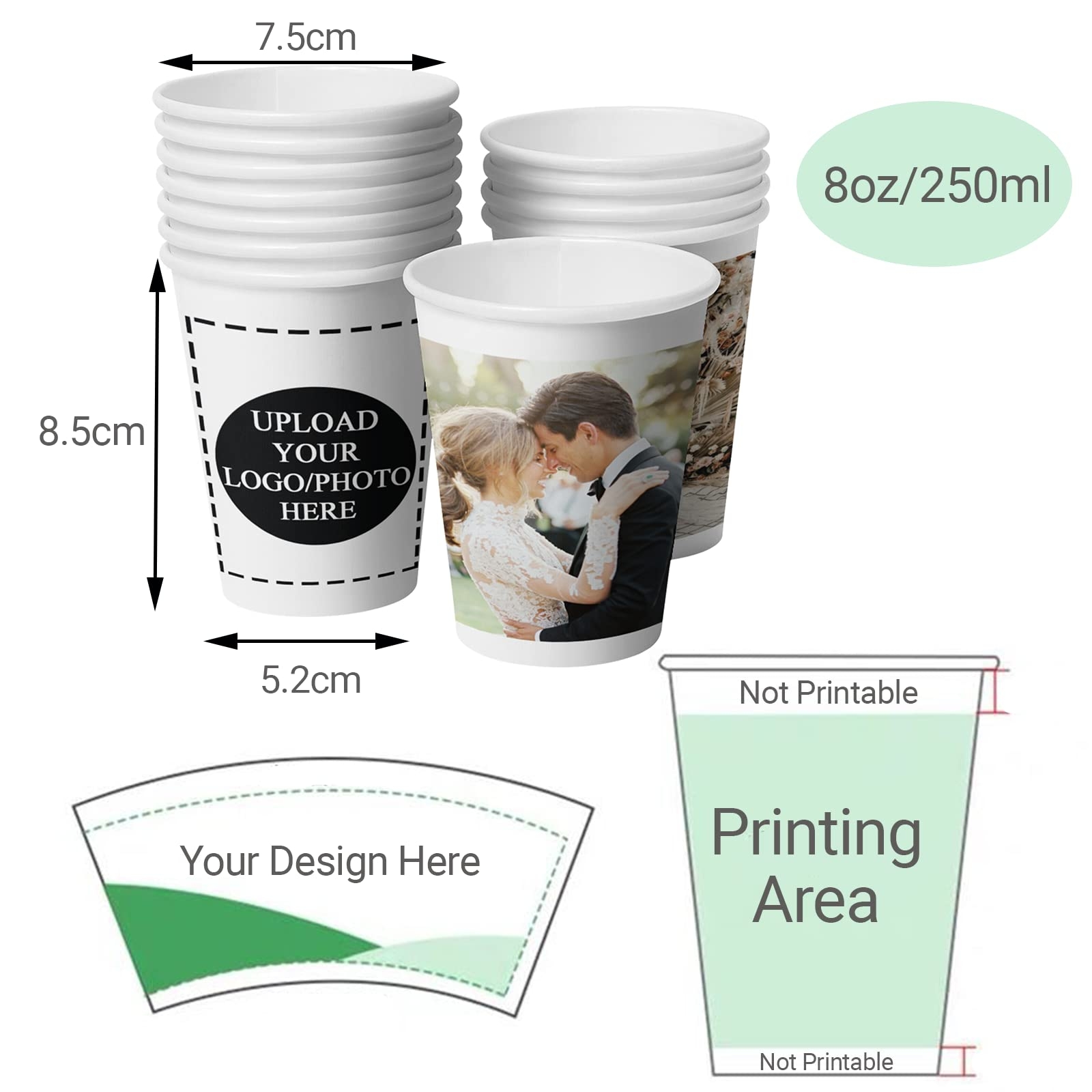 Amazon Custom Paper Cups Personalized Disposable Cups With Photo Logo Text 8oz Cups For Company Office Coffee Shop Party Wedding Events 50 Pack Health Household