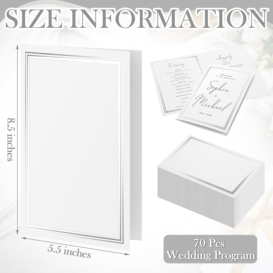 Amazon Fullhawl 70 Pcs Bifold Wedding Program Paper Printable At Home Cards 8 5 X 11 Blank Wedding Invitation Paper Embossed Border Ceremony Program Cardstock For Printer Ceremony Invitation Cards Office Products