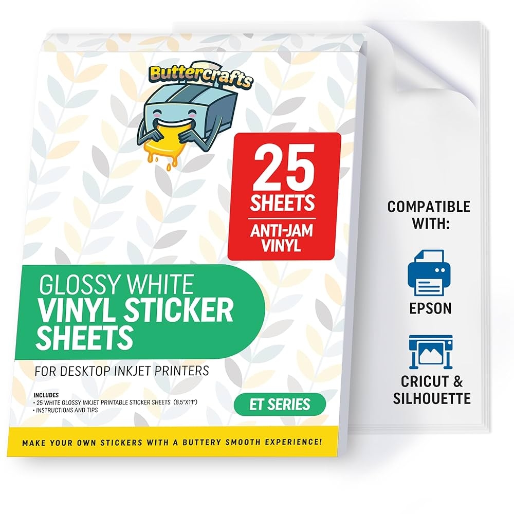 Amazon Glossy Printable Vinyl For Inkjet Printer Glossy Sticker Paper Waterproof 25 Sheets Inkjet Printable Vinyl Sticker Paper Avoid Jams For Printers Gloss White Sticker Paper For Epson Office Products