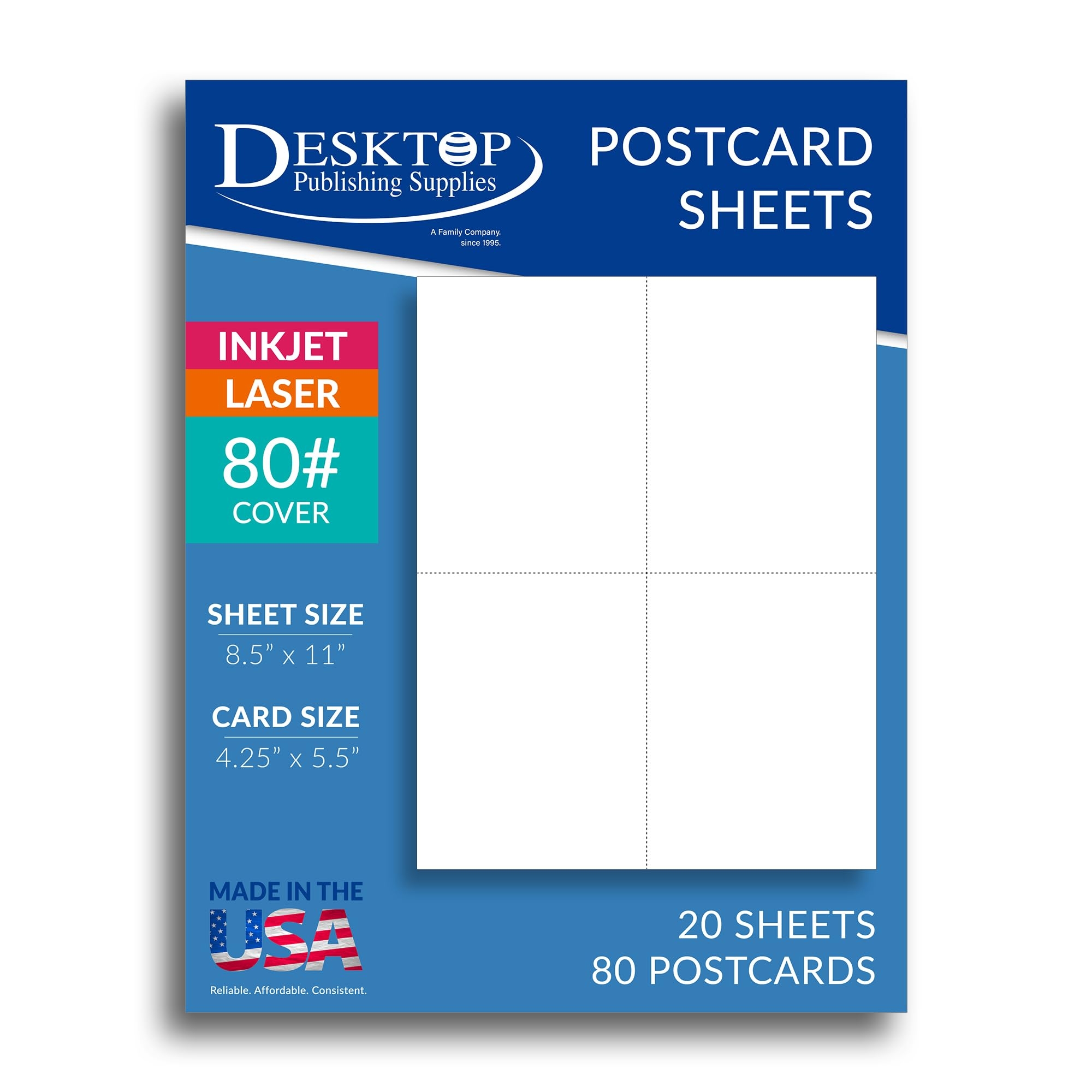 Amazon Heavyweight Blank Postcard Paper For Printing 20 Sheets 80 Postcards White Perforated 4 Per Sheet Thick 80lb Cover Cardstock Inkjet Laser Printable Office Products