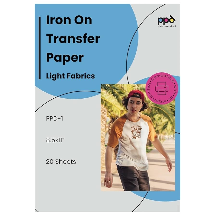Amazon PPD Iron On Transfer Paper For Inkjet Printer For Light Fabric 8 5 X 11 Printable Paper For Clothing T Shirts And Cotton Textiles Print And Cut Heat Transfer DIY At