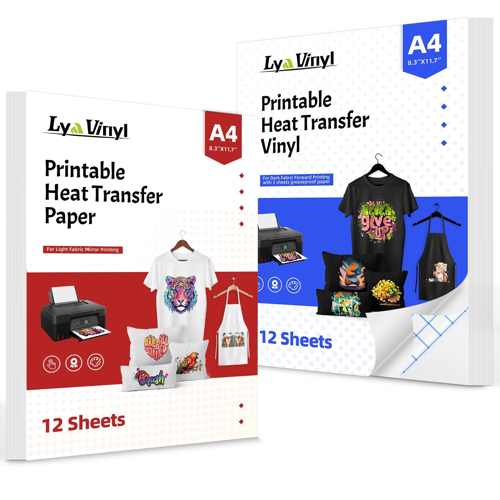 Amazon Printable Heat Transfer Vinyl For T Shirts 27 Sheets 8 5 X 11 Heat Transfer Paper For Inkjet Printer 12 Sheets Iron On Transfer Paper For Light 12 Sheets