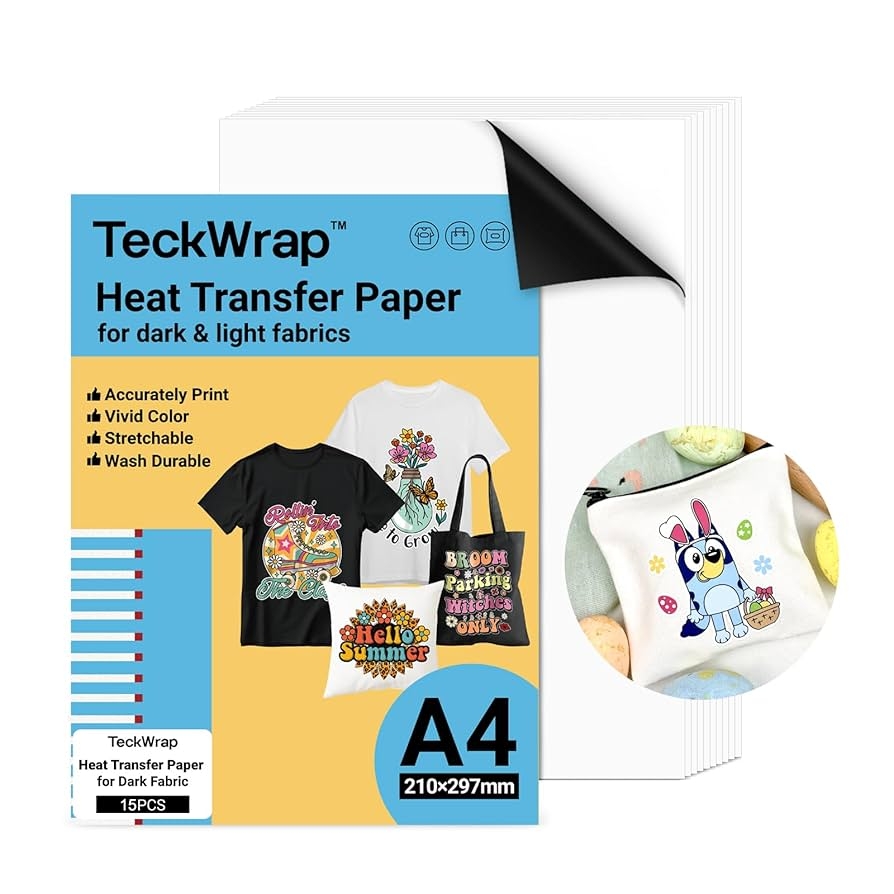 Amazon TECKWRAP Printable Heat Transfer Paper For T Shirts 15 Sheets 8 3 X 11 7 Printable Heat Transfer Vinyl For Inkjet Printer Iron On Transfer Paper For Light And Dark Fabric Matte White  Amazon TECKWRAP Printable Heat Transfer Paper For T Shirts 15 Sheets 8 3 X 11 7 Printable Heat Transfer Vinyl For Inkjet Printer Iron On Transfer Paper For Light And Dark Fabric Matte White