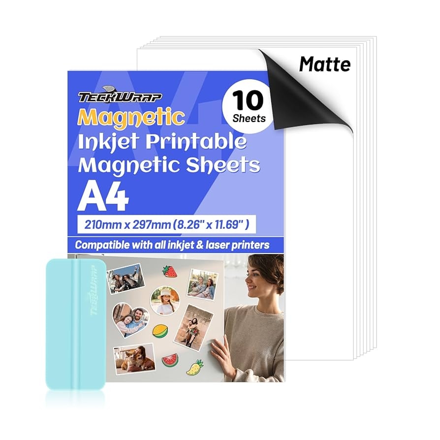 Amazon TECKWRAP Printable Magnetic Sheets For Inkjet Printer 8 26 X 11 69 A4 Size 10 Sheets Pack Matte Printable Magnetic Paper For DIY Crafts Easy To Cut Non Adhesive For Photo