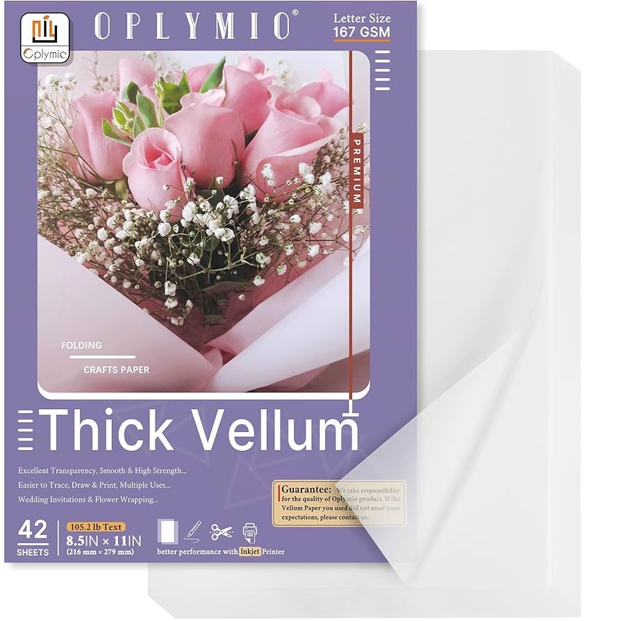 Amazon Thick Translucent Vellum Paper Oplymio 42 Sheets 167GSM Printable Vellum Paper For Invitations Envelopes Heat Embossing Belly Bands 8 5 X 11 Inches 