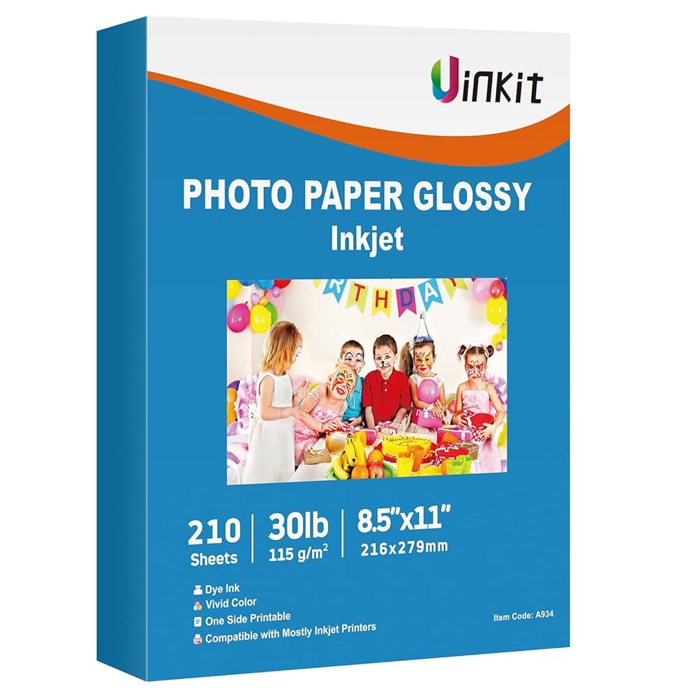 Amazon Uinkit 210 Sheets Single Side Thin Paper Glossy Photo Print Inkjet 8 5x11 Letter Size 30lb DIY Chip Bag Party Favors Brochure Flyer Picture Photos Printer 115gsm Office Products