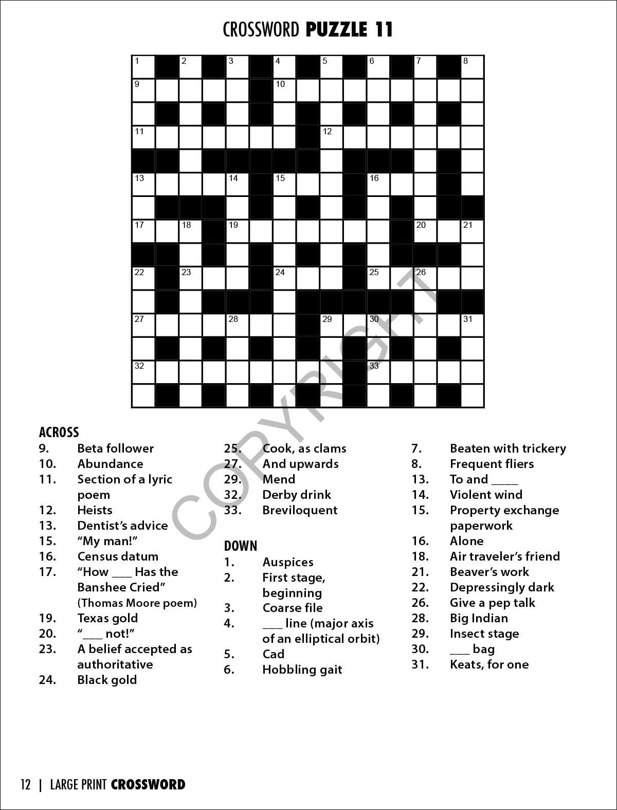 seniors crossword puzzles printable