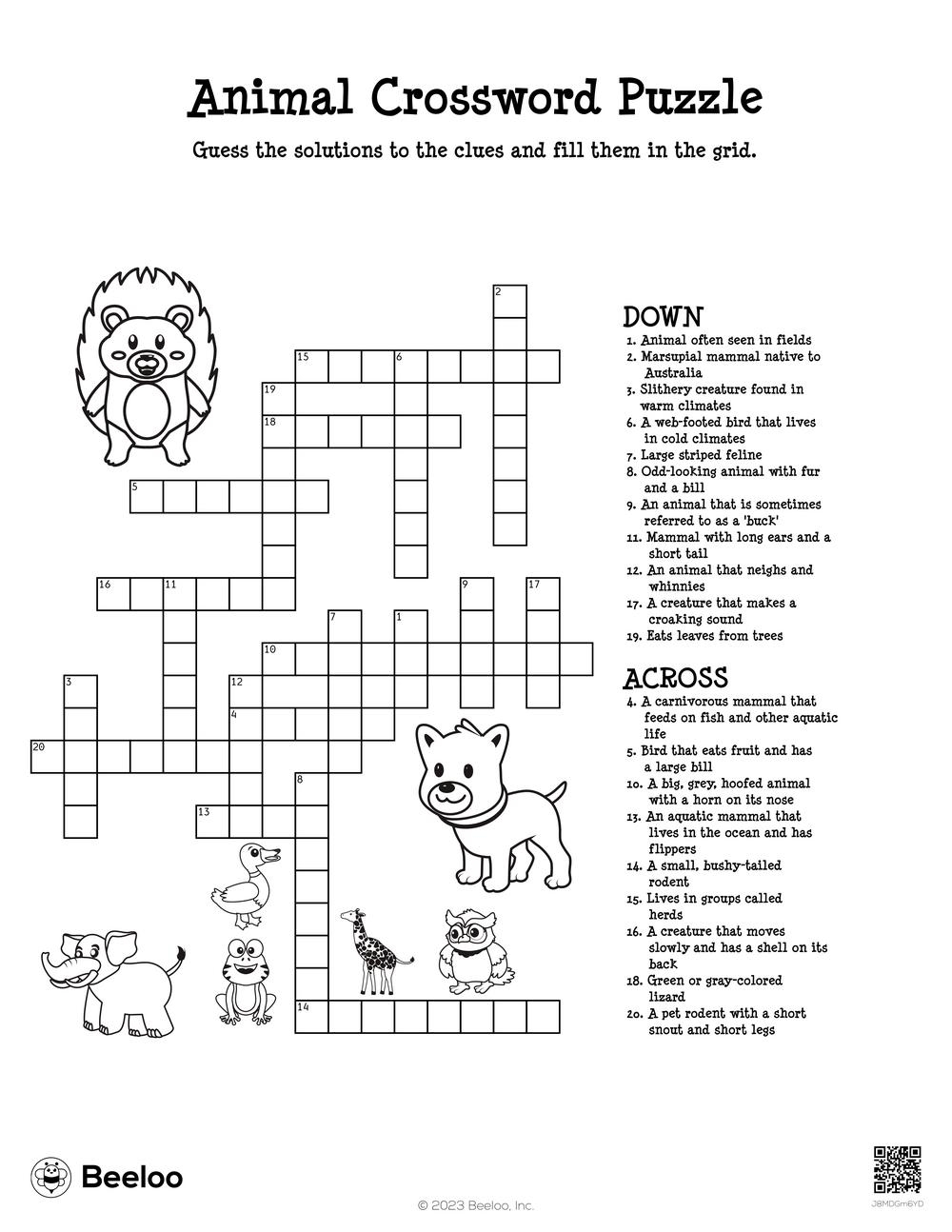 Animal Crossword Puzzle Beeloo Printable Crafts And Activities For Kids Animal Crossword Puzzle Beeloo Printable Crafts And Activities For Kids
