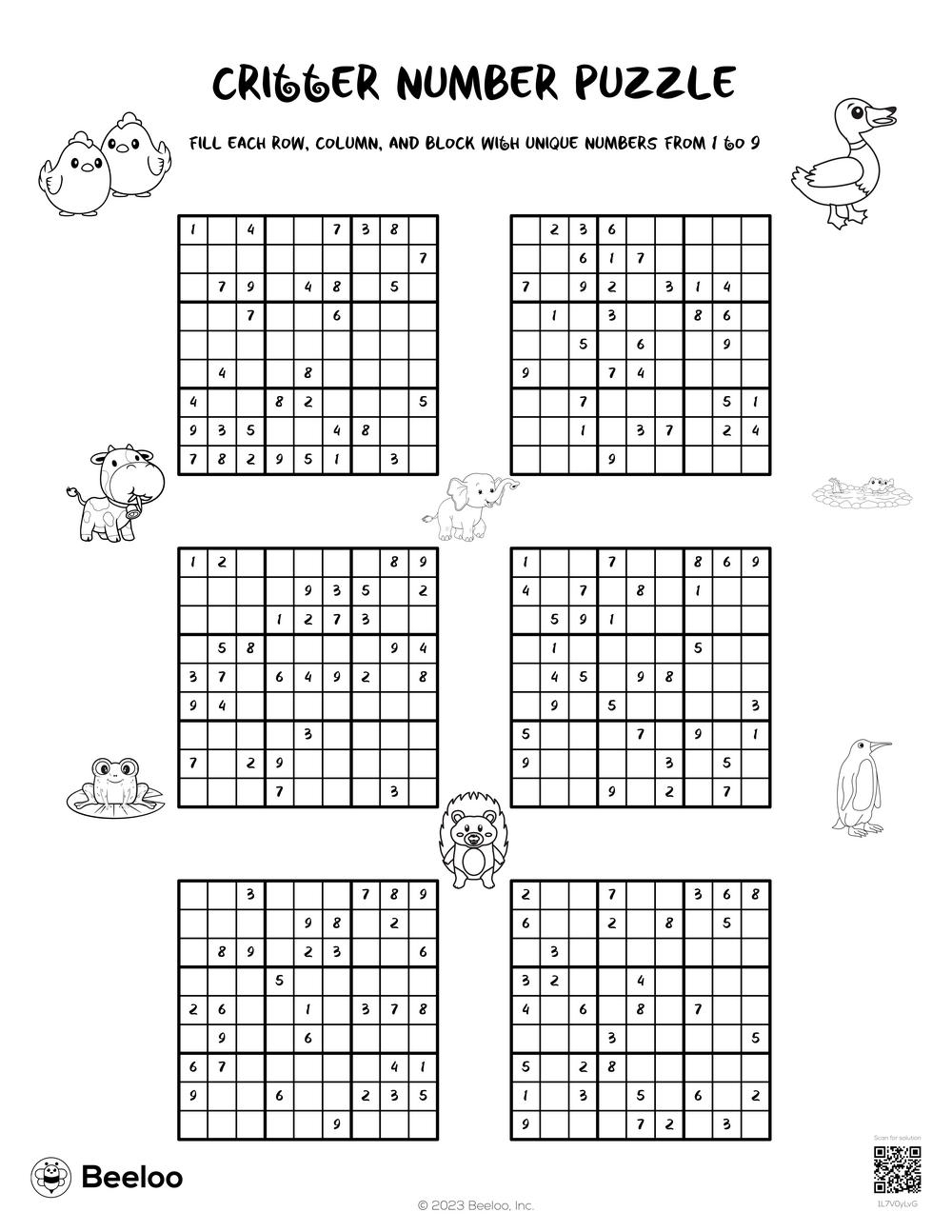 Animal themed Sudoku Puzzles Beeloo Printable Crafts And Activities For Kids