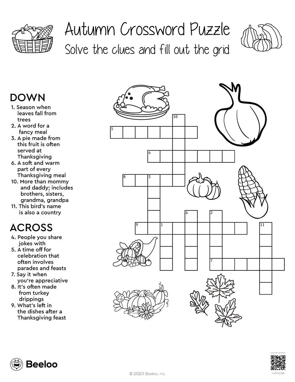 autumn crossword puzzle printable