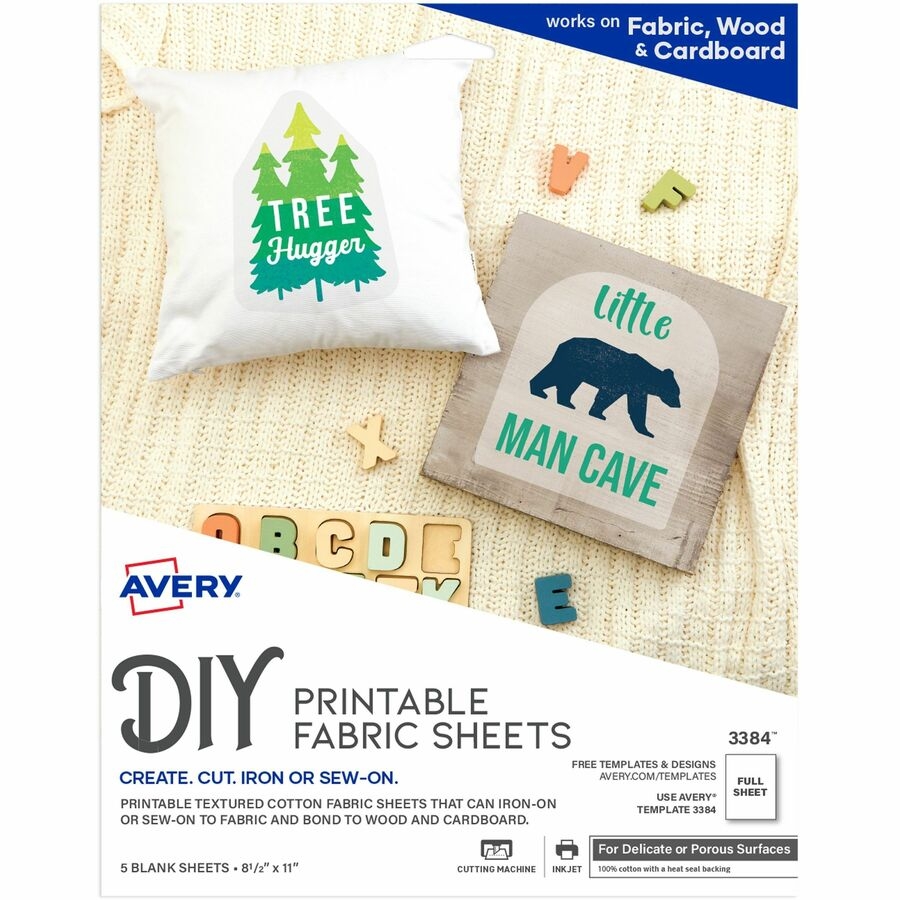 Avery Printable Fabric Sheets Letter 8 1 2 X 11 Matte 6 Carton Printable Heat seal Backing White Avery MPN 03384 Reliable Paper